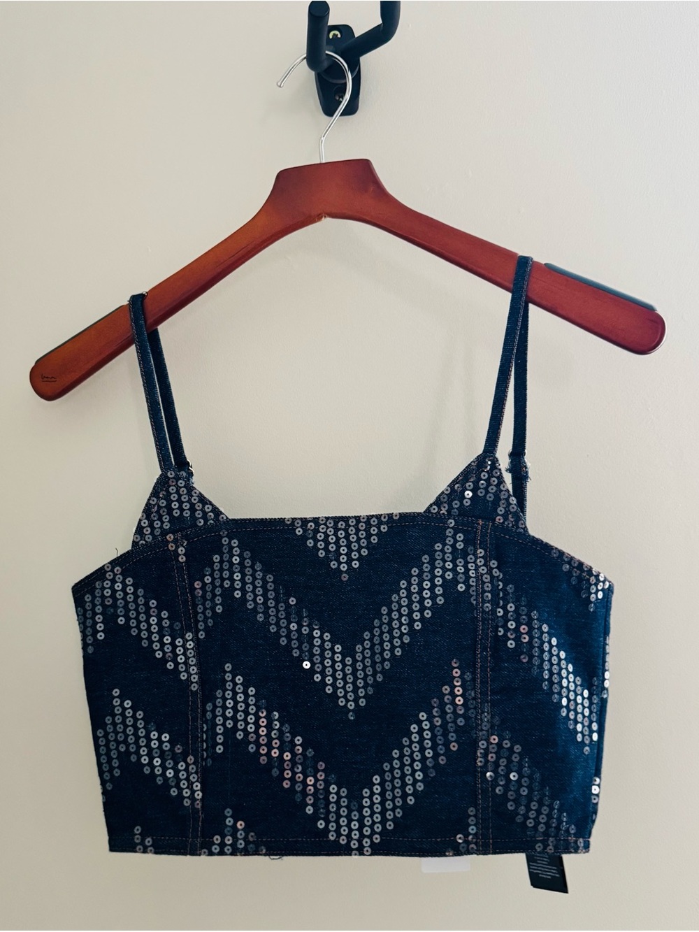NWT Nasty Gal Zig Zag Sequin Denim Bralette Crop Top Indigo Size 4